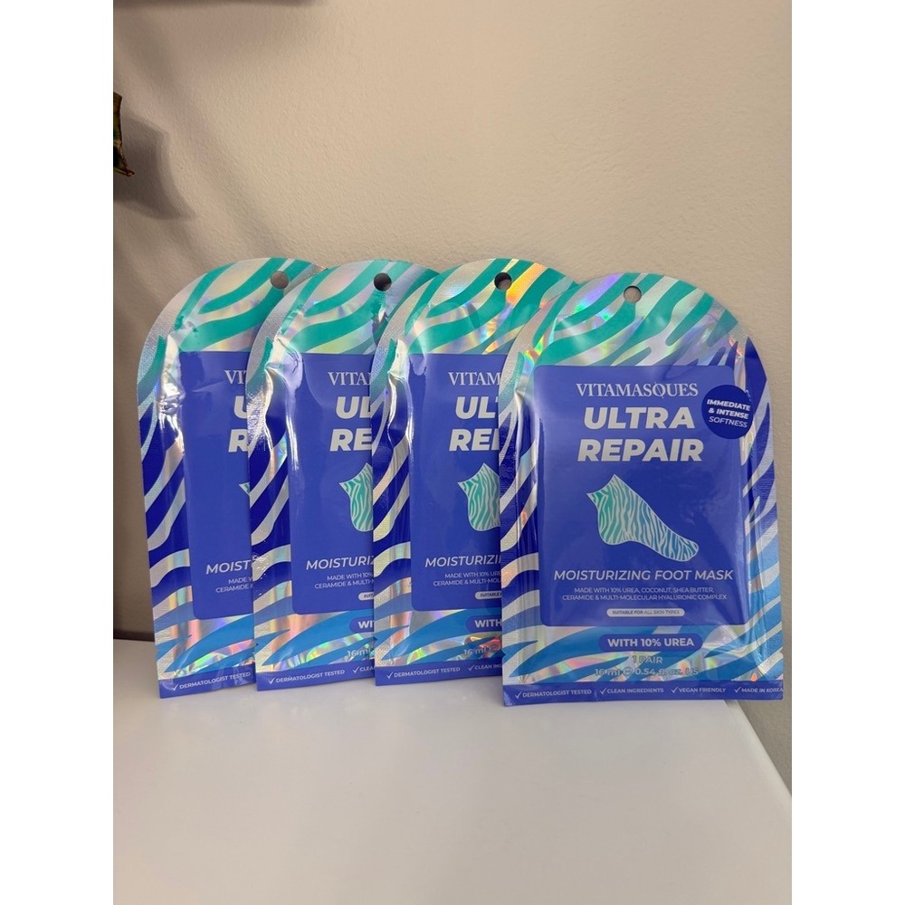 Vitamasques Ultra Repair Foot Mask Unisex 4 Pack Blue Urea Hyaluronic NWT